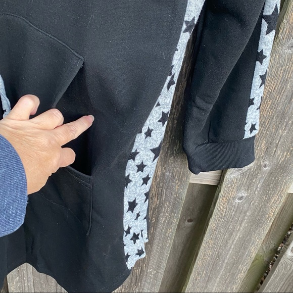 NEW Long Black Pocket Tunic Sweatshirt Hoodie with Star Grey Side Stripe… - Picture 4 of 5
